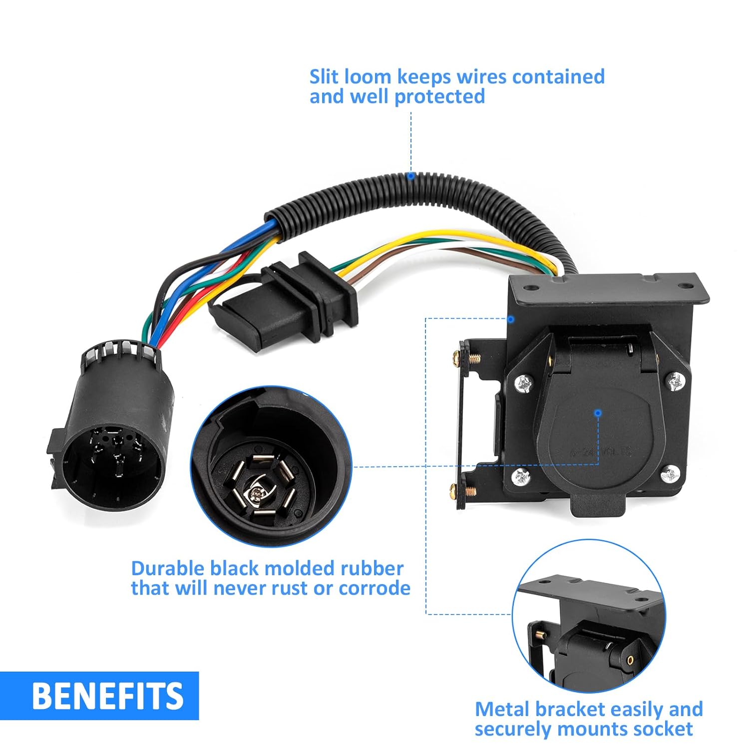Wsays 7 Pin to 7-Way Blade and 4-Way Flat Trailer Wiring Harness Plug & Play Compatible with Tacoma F150 Tundra 4Runner Ram Wrangler Town & Country